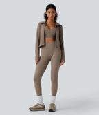 OneForm Seamless Flow Zipper Long Sleeve Yoga Warming Jacket — Desert Taupe — view 6