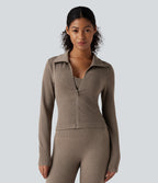OneForm Seamless Flow Zipper Long Sleeve Yoga Warming Jacket — Desert Taupe — view 5