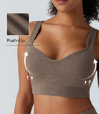 OneForm Seamless Flow Light Support Push-Up Molded Cups Yoga Warming Sports Bra — Caribou — view 1