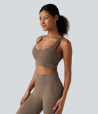 OneForm Seamless Flow Light Support Push-Up Molded Cups Yoga Warming Sports Bra — Caribou — view 4