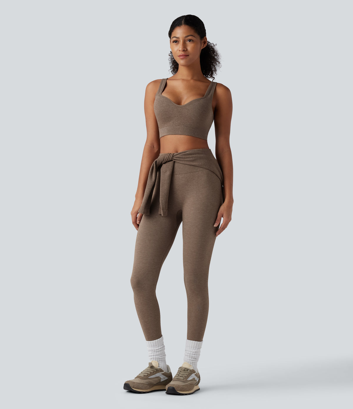 OneForm Seamless Flow Light Support Push-Up Molded Cups Yoga Warming Sports Bra — Caribou — view 5