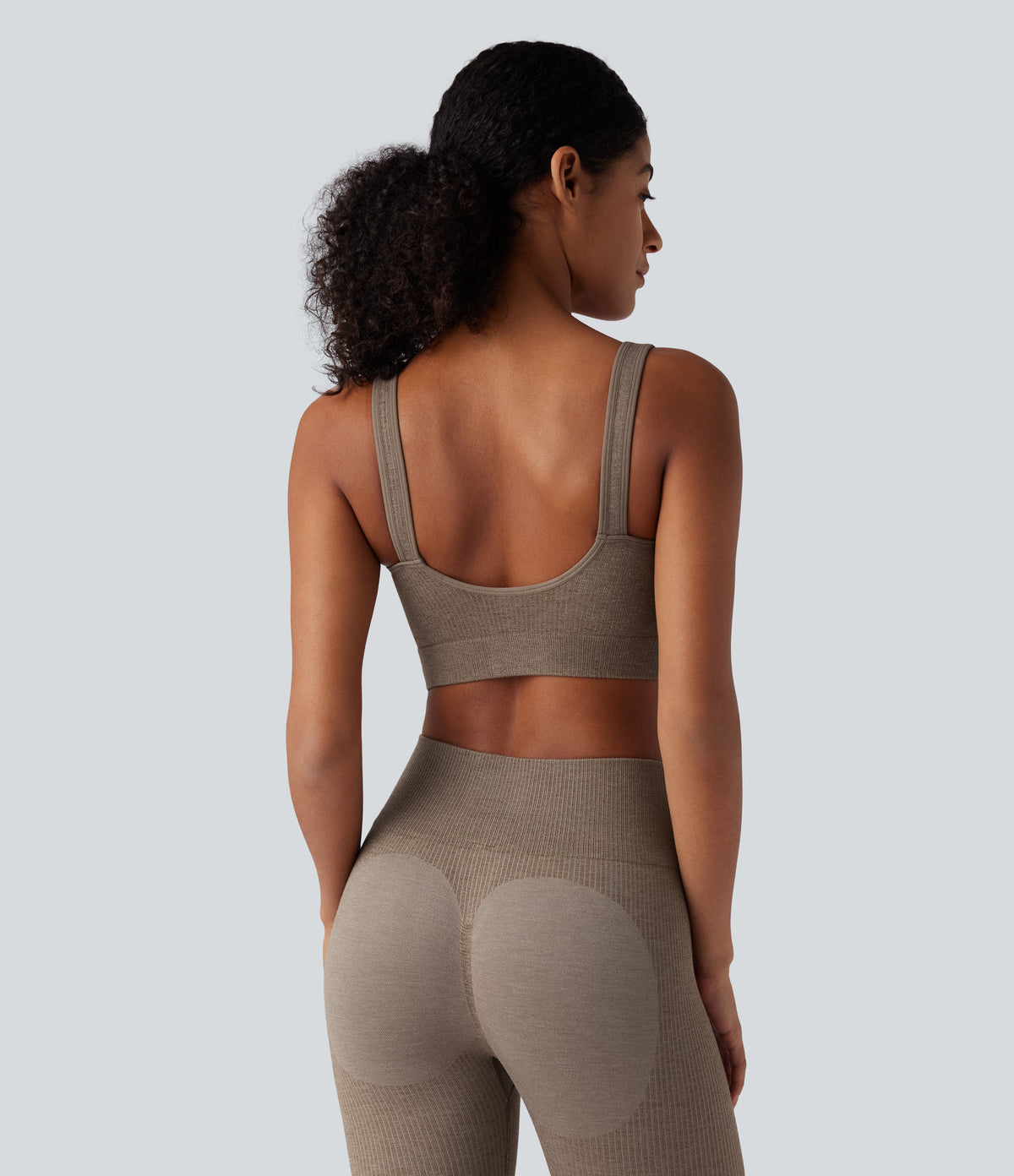 OneForm Seamless Flow Light Support Push-Up Molded Cups Yoga Warming Sports Bra — Caribou — view 3