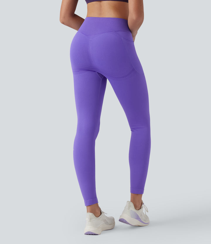 OneForm Seamless Flow High Waisted Tummy Control Butt Lifting Yoga 7/8 Leggings with Pockets — Jade Purple — view 1