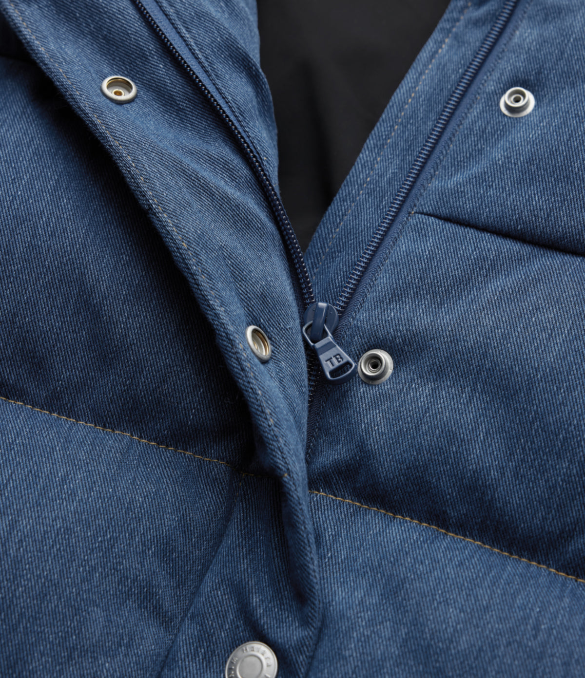 Denim Stand Collar Casual Puffer Vest with Pockets — Malibu Blue Denim — view 6