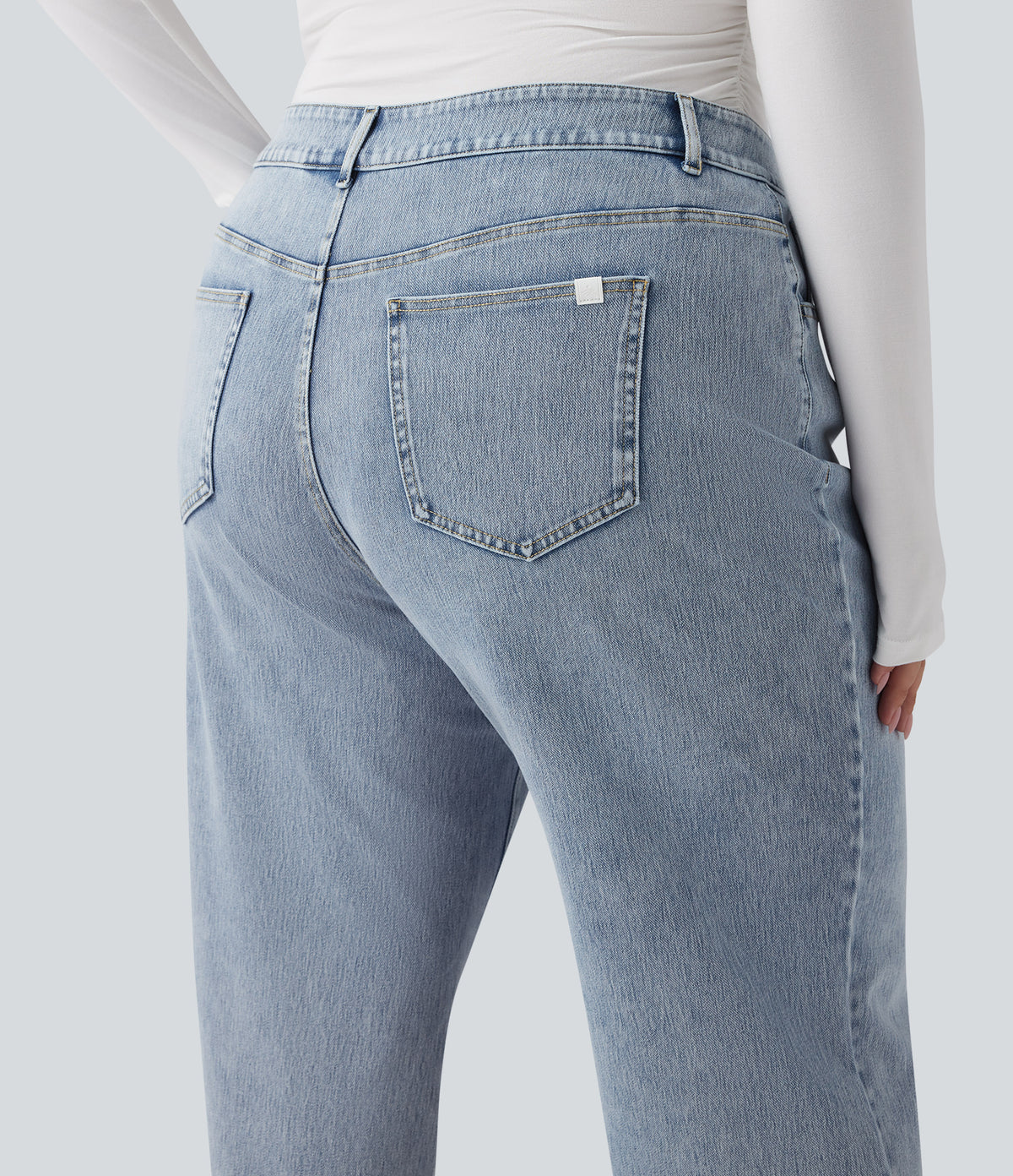 High Waisted Straight Leg Casual Plus Size Jeans with Pockets — Creek Blue Denim — view 5