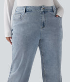 High Waisted Straight Leg Casual Plus Size Jeans with Pockets — Creek Blue Denim — view 4
