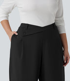 Plus Size Asymmetric High Waisted Tapered Work Trousers with Pockets — Black — view 4