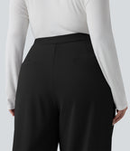 Plus Size Asymmetric High Waisted Tapered Work Trousers with Pockets — Black — view 5