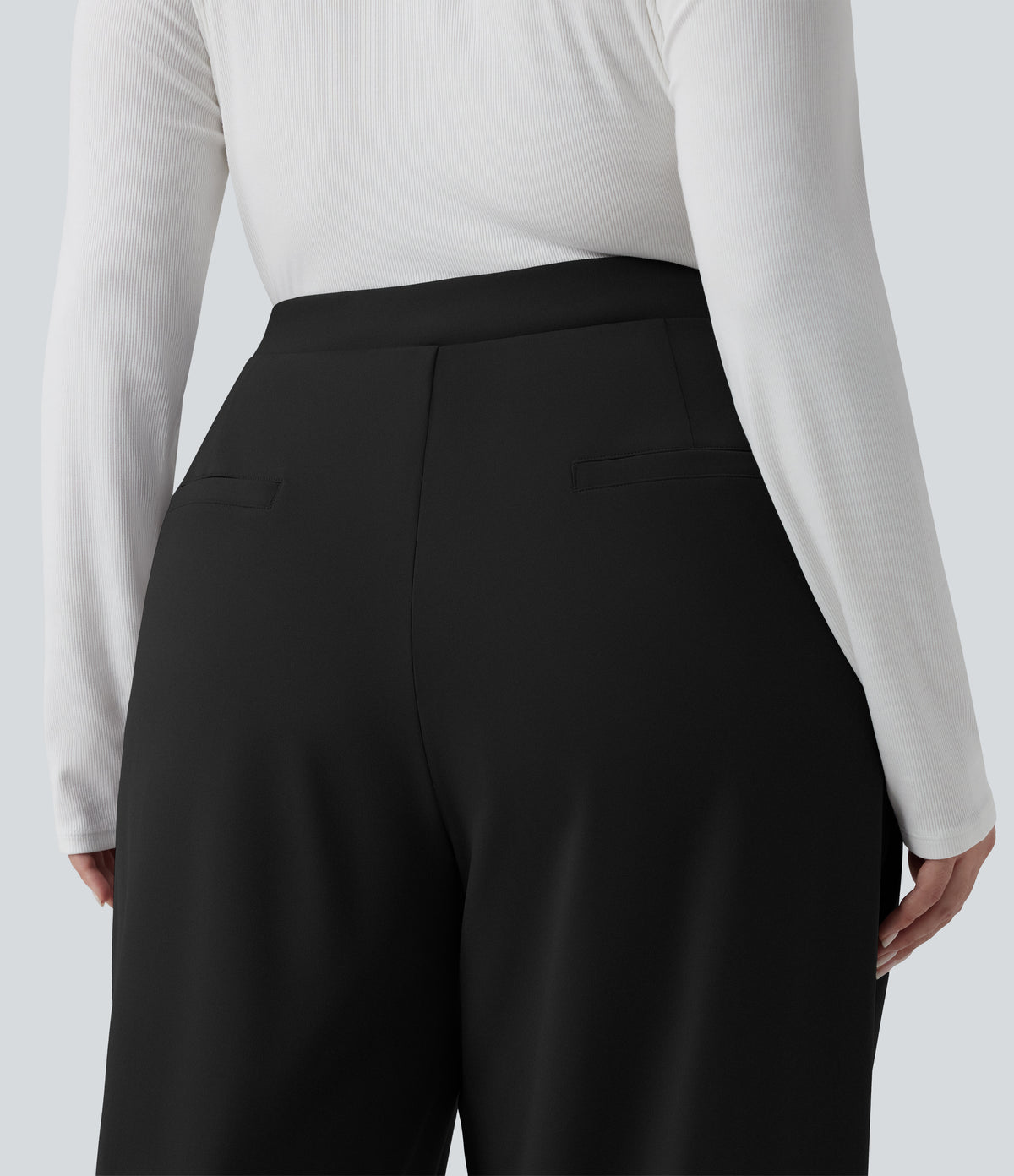 Plus Size Asymmetric High Waisted Tapered Work Trousers with Pockets — Black — view 5