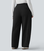 Plus Size Asymmetric High Waisted Tapered Work Trousers with Pockets — Black — view 2