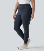 Plus Size High Waisted Tummy Control Butt Lifting Ruched Yoga Leggings with Pockets — Carbon — view 3