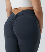 Plus Size High Waisted Tummy Control Butt Lifting Ruched Yoga Leggings with Pockets — Carbon — view 4