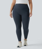 Plus Size High Waisted Tummy Control Butt Lifting Ruched Yoga Leggings with Pockets — Carbon — view 2
