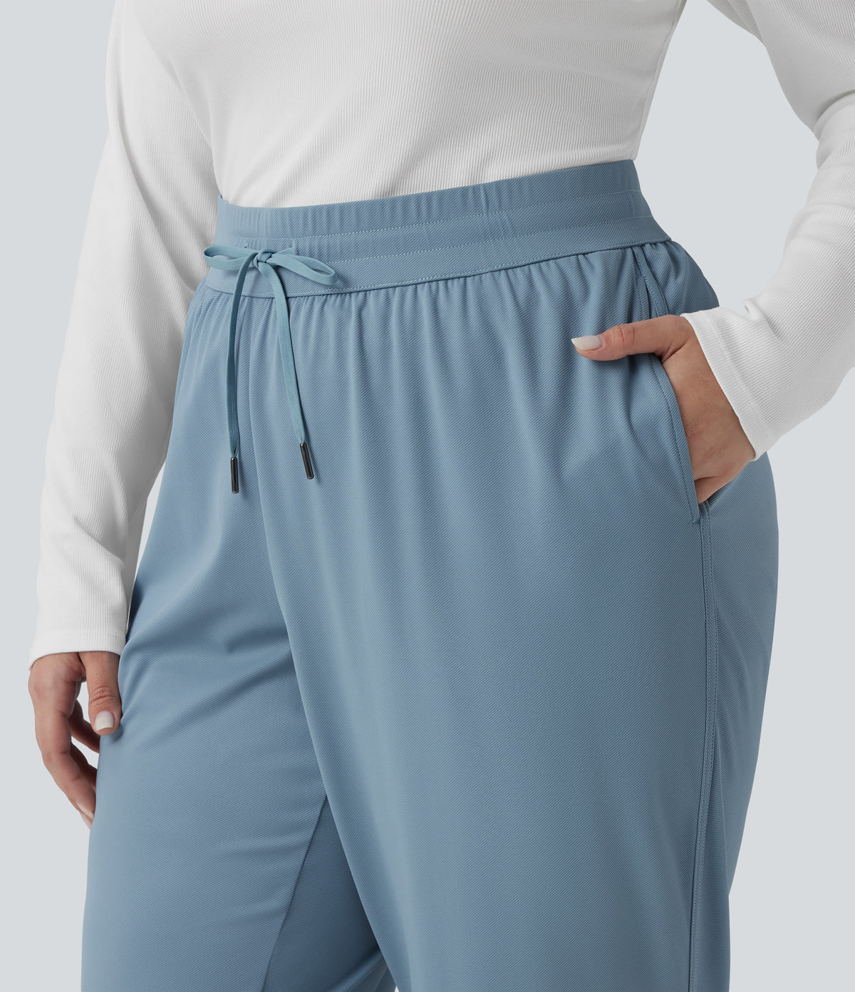 Plus Size Mid Rise Drawstring Curved Hem Quick Dry Golf Tapered Trousers with Pockets-UPF40+ — Mountain Spring — view 4