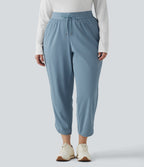 Plus Size Mid Rise Drawstring Curved Hem Quick Dry Golf Tapered Trousers with Pockets-UPF40+ — Mountain Spring — view 3