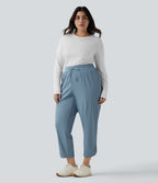 Plus Size Mid Rise Drawstring Curved Hem Quick Dry Golf Tapered Trousers with Pockets-UPF40+ — Mountain Spring — view 6