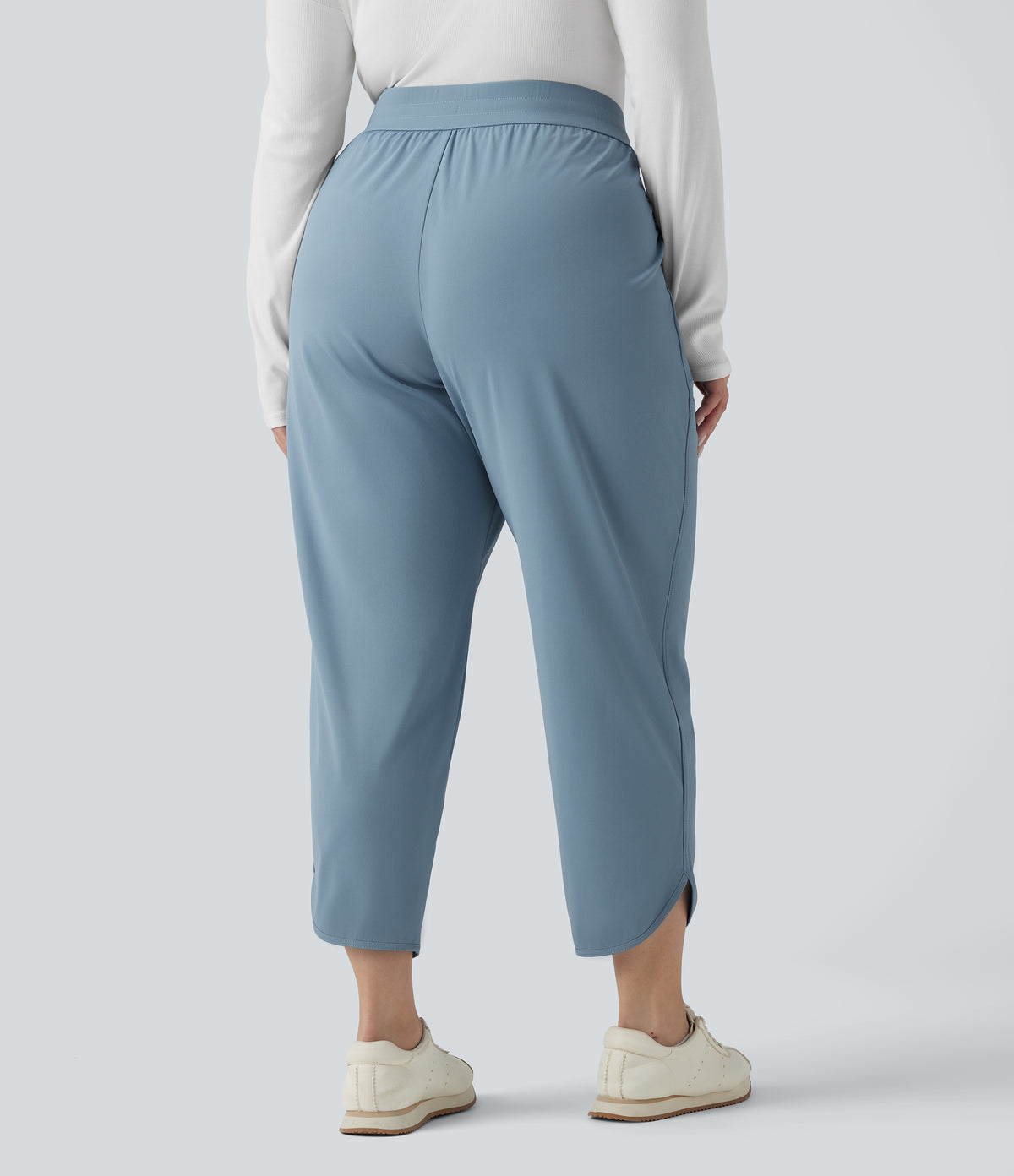 Plus Size Mid Rise Drawstring Curved Hem Quick Dry Golf Tapered Trousers with Pockets-UPF40+ — Mountain Spring — view 2
