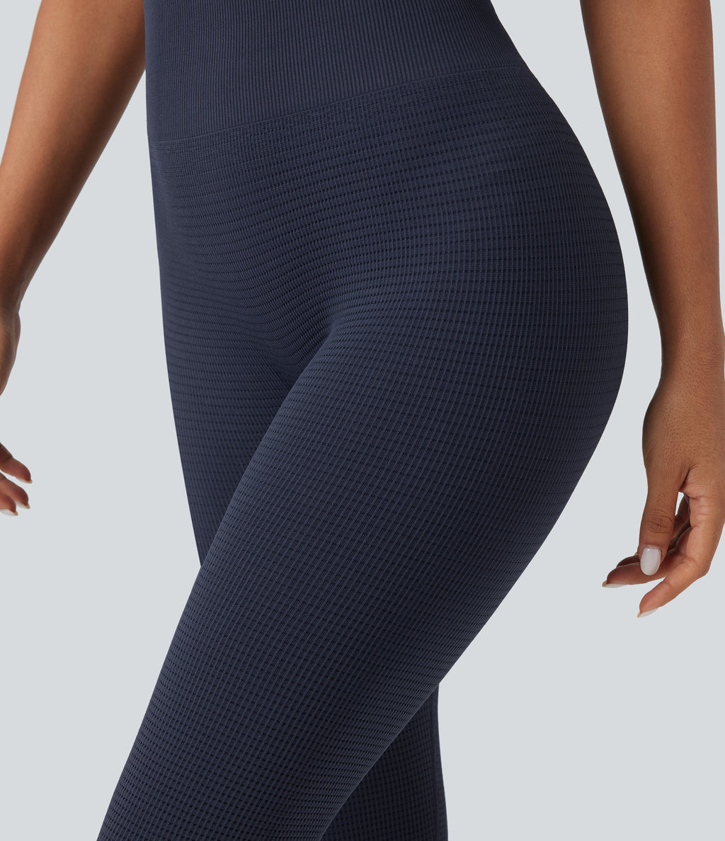 OneForm Seamless Flow Waffle High Waisted 7/8 Yoga Leggings — Mountain Blue — view 4