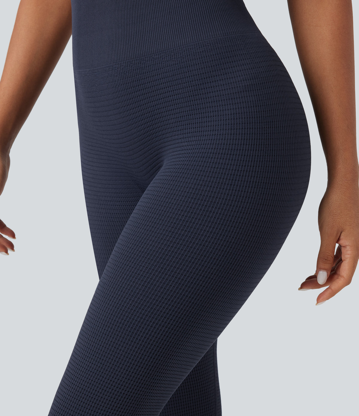 OneForm Seamless Flow Waffle High Waisted 7/8 Yoga Leggings — Mountain Blue — view 4