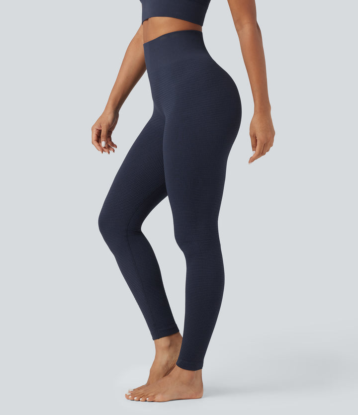 OneForm Seamless Flow Waffle High Waisted 7/8 Yoga Leggings — Mountain Blue — view 1