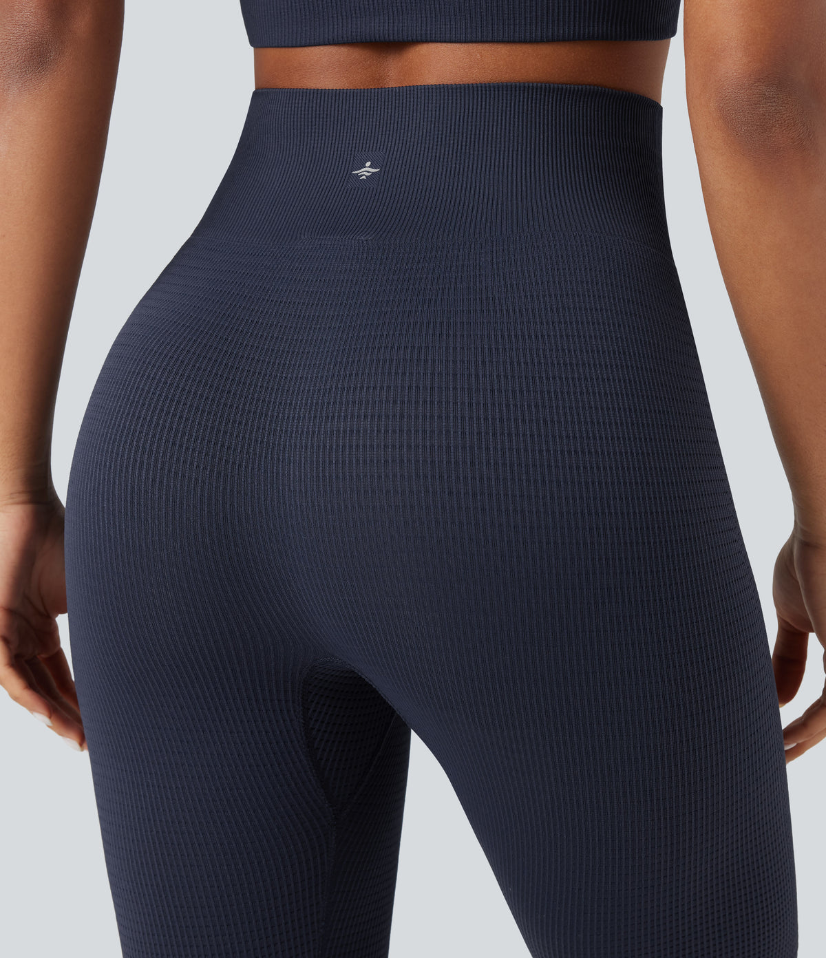 OneForm Seamless Flow Waffle High Waisted 7/8 Yoga Leggings — Mountain Blue — view 5