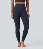 OneForm Seamless Flow Waffle High Waisted 7/8 Yoga Leggings — Mountain Blue — view 3