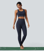 OneForm Seamless Flow Waffle High Waisted 7/8 Yoga Leggings — Mountain Blue — view 6