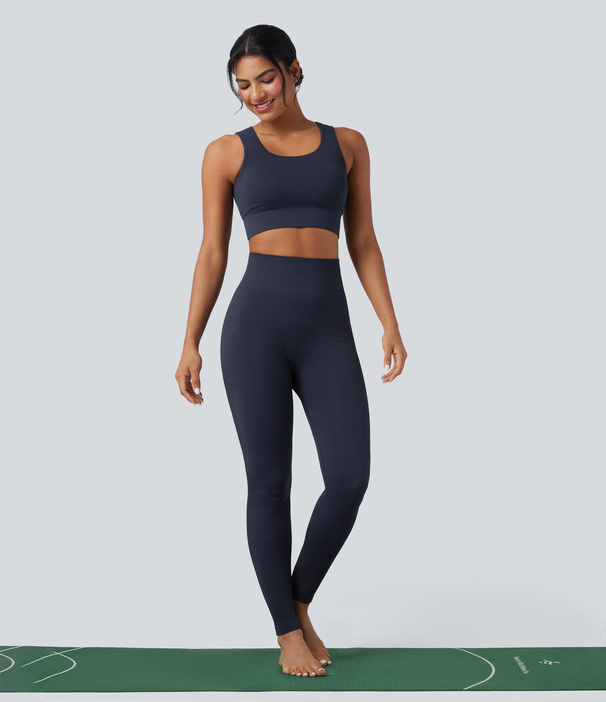 OneForm Seamless Flow Waffle High Waisted 7/8 Yoga Leggings — Mountain Blue — view 6