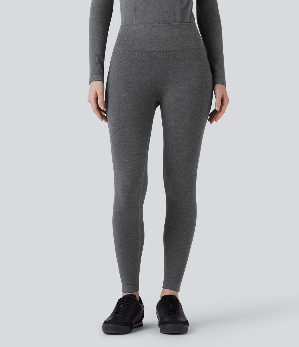 OneForm Seamless Flow High Waisted 7/8 Casual Warming Leggings — Black Floral Yarn — view 2