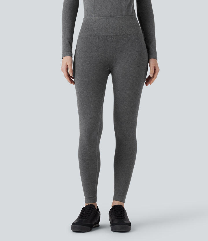 OneForm Seamless Flow High Waisted 7/8 Casual Warming Leggings — Black Floral Yarn — view 2