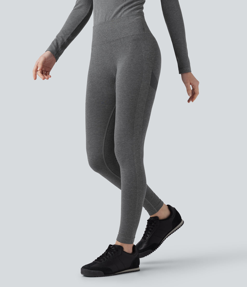 OneForm Seamless Flow High Waisted 7/8 Casual Warming Leggings — Black Floral Yarn — view 3