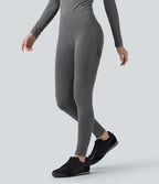 OneForm Seamless Flow High Waisted 7/8 Casual Warming Leggings — Black Floral Yarn — view 3