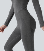 OneForm Seamless Flow High Waisted 7/8 Casual Warming Leggings — Black Floral Yarn — view 4