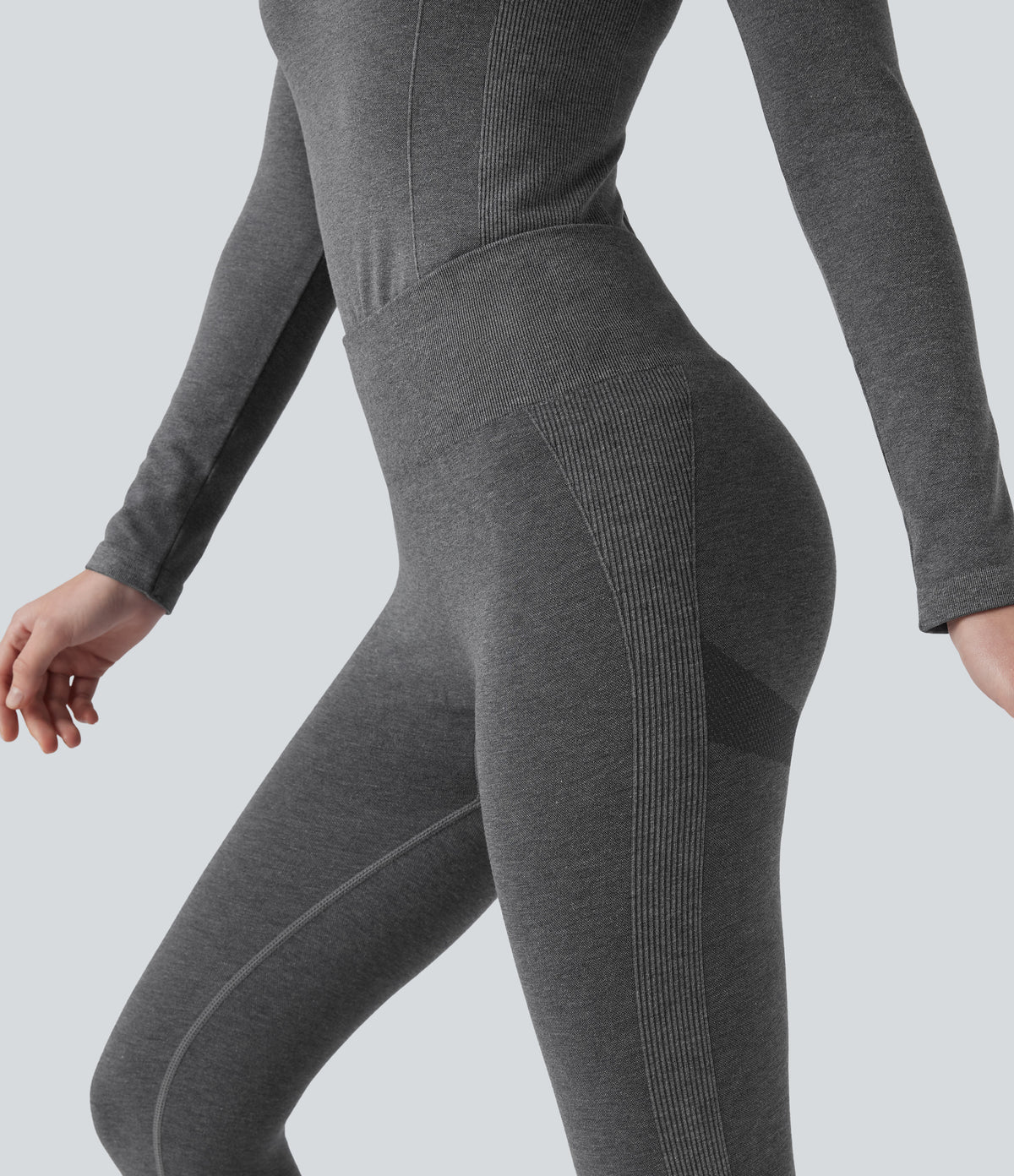 OneForm Seamless Flow High Waisted 7/8 Casual Warming Leggings — Black Floral Yarn — view 4