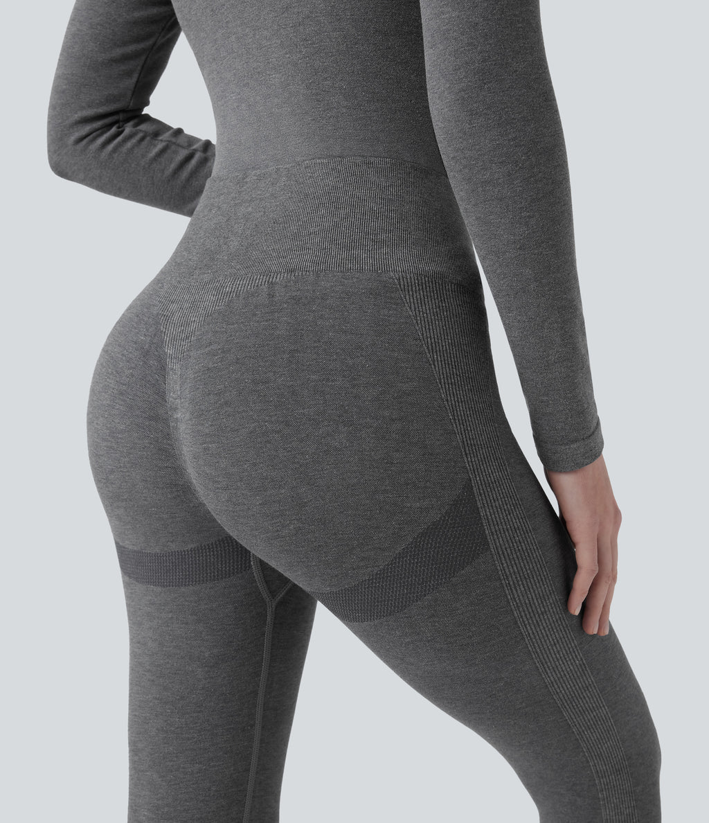 OneForm Seamless Flow High Waisted 7/8 Casual Warming Leggings — Black Floral Yarn — view 5