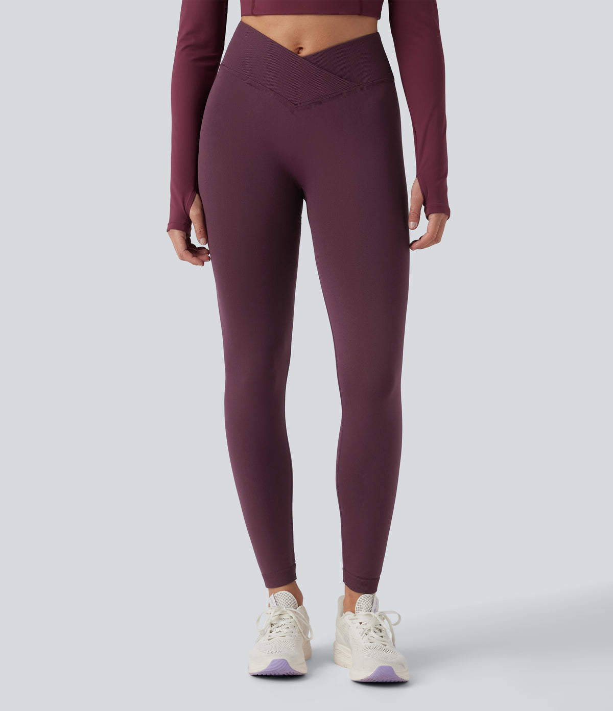 OneForm Seamless Flow Crossover High Waisted Scrunch Yoga 7/8 Leggings — Fig — view 2