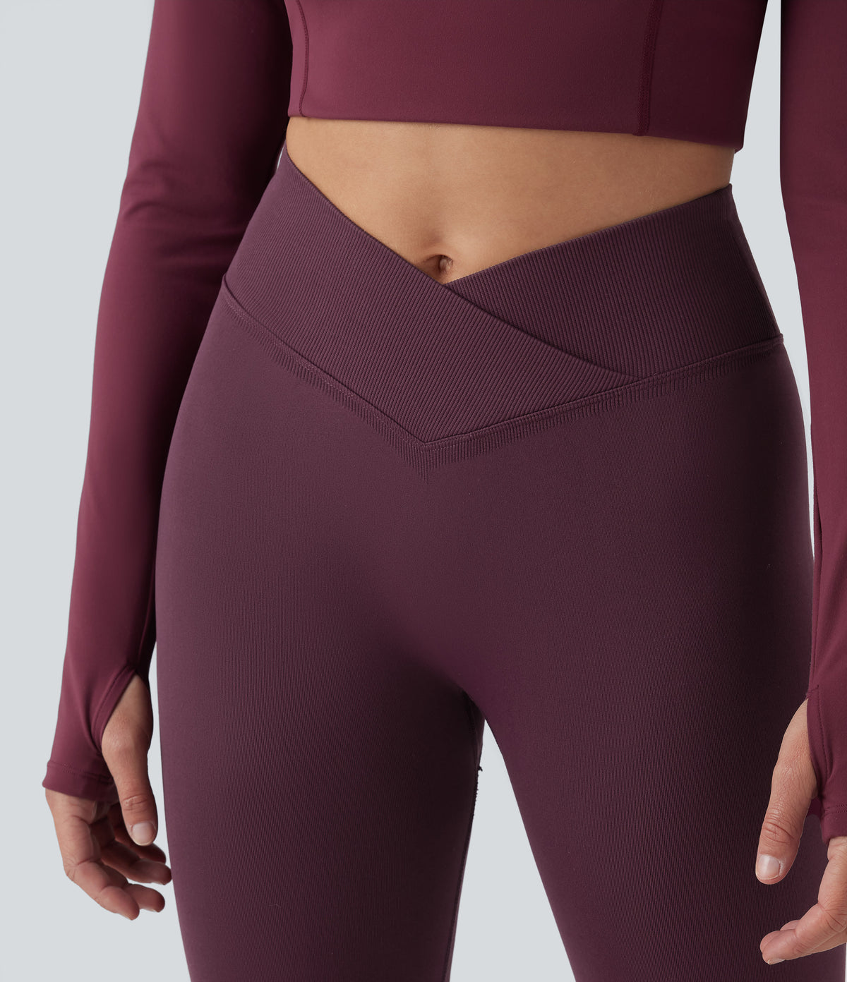 OneForm Seamless Flow Crossover High Waisted Scrunch Yoga 7/8 Leggings — Fig — view 5