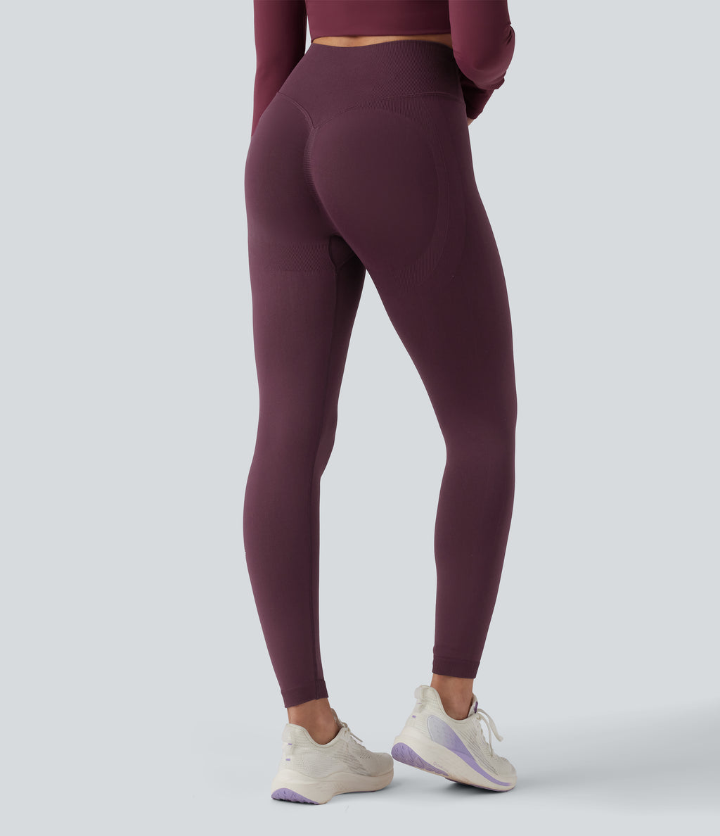 OneForm Seamless Flow Crossover High Waisted Scrunch Yoga 7/8 Leggings — Fig — view 1
