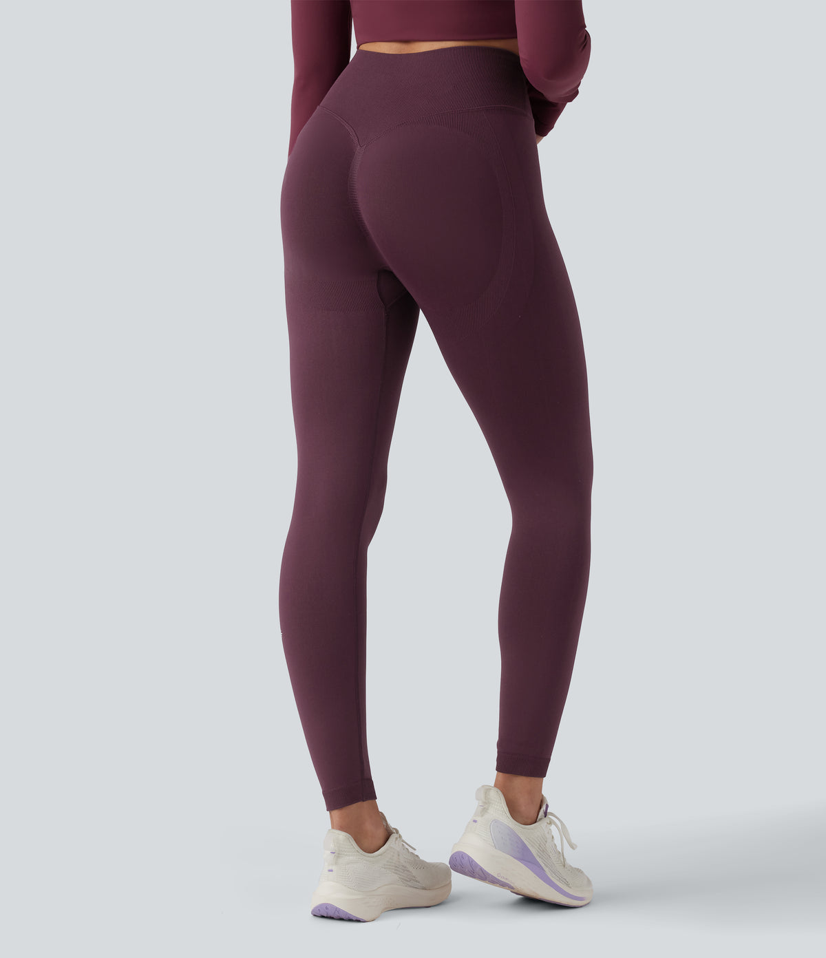 OneForm Seamless Flow Crossover High Waisted Scrunch Yoga 7/8 Leggings — Fig — view 1