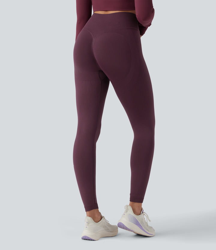 OneForm Seamless Flow Crossover High Waisted Scrunch Yoga 7/8 Leggings — Fig — view 1