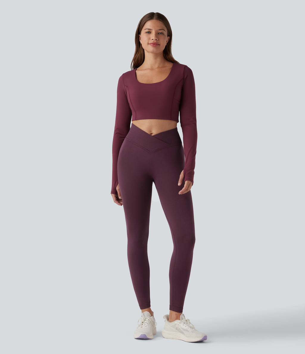 OneForm Seamless Flow Crossover High Waisted Scrunch Yoga 7/8 Leggings — Fig — view 6