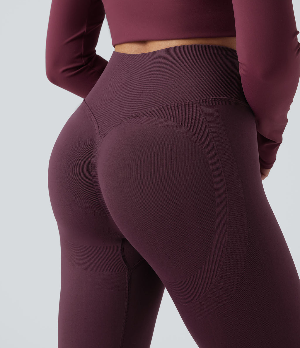 OneForm Seamless Flow Crossover High Waisted Scrunch Yoga 7/8 Leggings — Fig — view 4