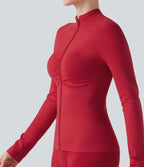 OneForm Seamless Flow Long Sleeve Zipper Ruched Yoga Jacket — Equestrian Red — view 4