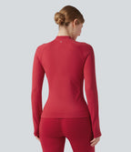 OneForm Seamless Flow Long Sleeve Zipper Ruched Yoga Jacket — Equestrian Red — view 2