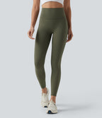 High Waisted Tummy Control Booty Scrunch Training Leggings with Pockets — Grass Grey Green — view 2