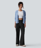 Asymmetric Mid Rise Work Baggy Trousers with Pockets — Black — view 6
