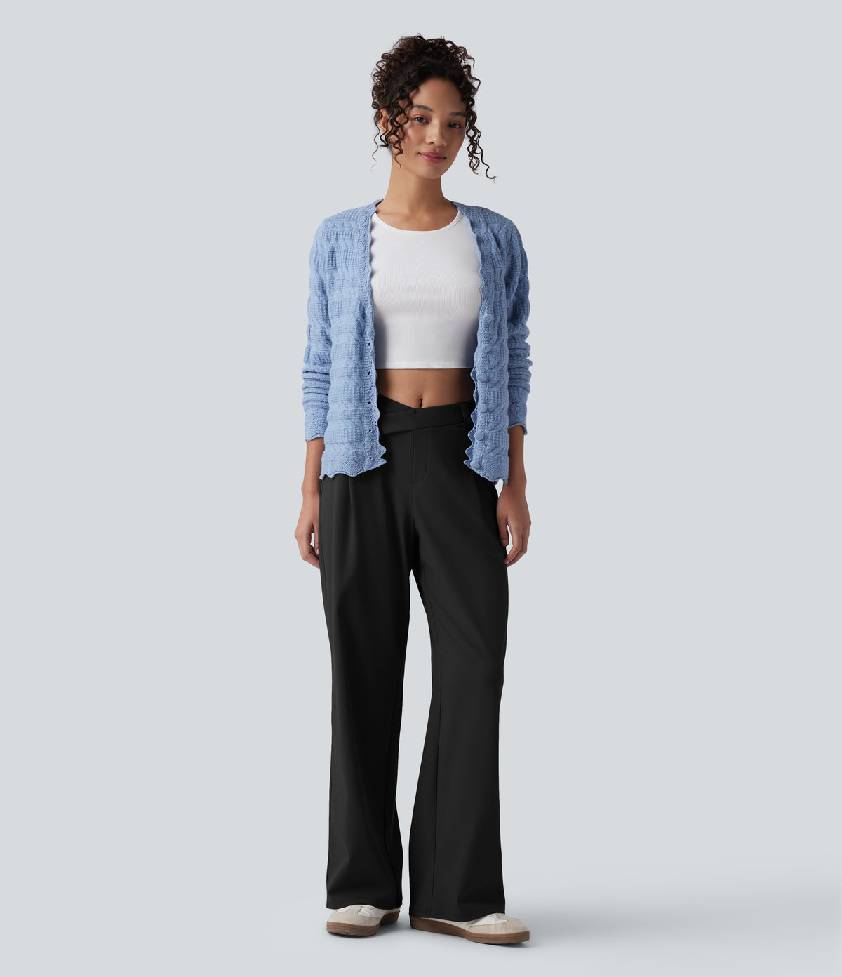 Asymmetric Mid Rise Work Baggy Trousers with Pockets — Black — view 6