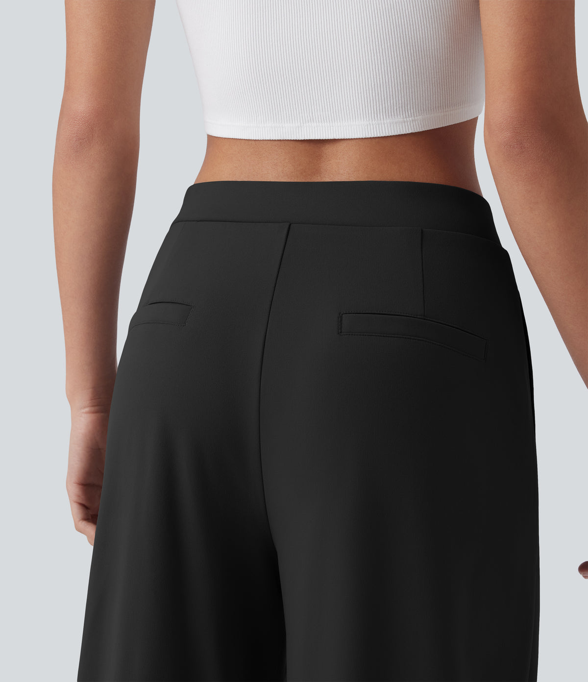 Asymmetric Mid Rise Work Baggy Trousers with Pockets — Black — view 5