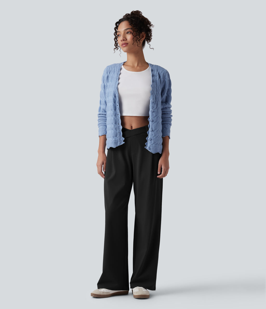 Asymmetric Mid Rise Work Baggy Trousers with Pockets — Black — view 7