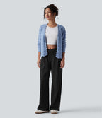 Asymmetric Mid Rise Work Baggy Trousers with Pockets — Black — view 7